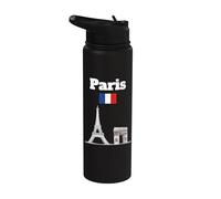 Recuerdo de la Torre Eiffel Bandera de Francia del Arco del Triunfo París Stainless Steel Insulated Water Bottle