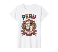 Recuerdo de Perú Llamas Lindas y Coloridos Patrones Populares andinos Camiseta gráfica económica, Mujer, Blanco, XL