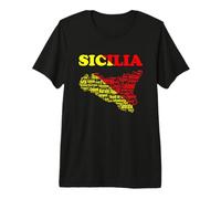 Recuerdo de Sicilia con Mapa y Nombres de Ciudades sicilianas, Italia Camiseta Premium