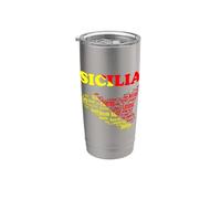 Recuerdo de Sicilia con mapa y nombres de ciudades sicilianas, Italia Vaso térmico de acero inoxidable de doble pared
