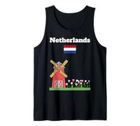 Recuerdo de Viaje a Holanda Molino de Viento y Tulipanes Bandera Holandesa Camiseta sin Mangas