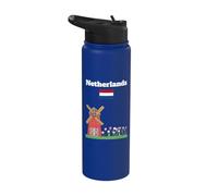 Recuerdo de viaje a Holanda Molino de viento y tulipanes Bandera holandesa Stainless Steel Insulated Water Bottle