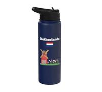 Recuerdo de viaje a Holanda Molino de viento y tulipanes Bandera holandesa Stainless Steel Insulated Water Bottle