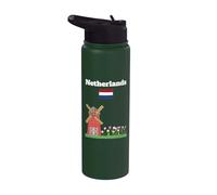 Recuerdo de viaje a Holanda Molino de viento y tulipanes Bandera holandesa Stainless Steel Insulated Water Bottle