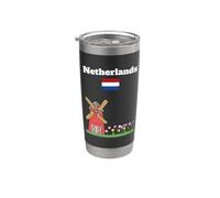 Recuerdo de viaje a Holanda Molino de viento y tulipanes Bandera holandesa Vaso térmico de acero inoxidable de doble pared