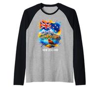 Recuerdo de Viaje con Bandera de Nueva Zelanda, pájaro Kiwi neozelandés Camiseta Manga Raglan