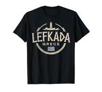 Recuerdo de Viaje de la Ciudad de Grecia Lefkada Camiseta gráfica económica, Hombre, Negro, L