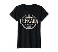 Recuerdo de Viaje de la Ciudad de Grecia Lefkada Camiseta gráfica económica, Mujer, Negro, XS