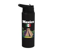 Recuerdo de viaje de México para amantes de las pirámides aztecas, bandera mexicana Stainless Steel Insulated Water Bottle