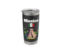 Recuerdo de viaje de México para amantes de las pirámides aztecas, bandera mexicana Vaso térmico de acero inoxidable de doble pared