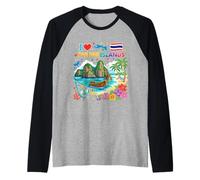 Recuerdo de Viaje de Tailandia I Love Phi Phi Islands Camiseta Manga Raglan