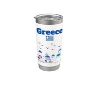 Recuerdo de viaje griego Arquitectura de la isla griega Bandera de Grecia Vaso térmico de acero inoxidable de doble pared