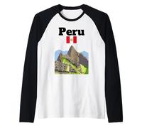 Recuerdo Perú Inca Machu Picchu Bandera Perú Montañas de los Andes Camiseta Manga Raglan