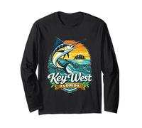 Recuerdo Retro de Key West Florida Marlin Fishing Florida Keys Manga Larga