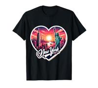Recuerdo retro de puesta de sol con texto en forma de corazón de Nueva York para amantes de la ciudad de Nueva York Camiseta