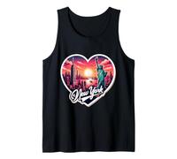 Recuerdo retro de puesta de sol con texto en forma de corazón de Nueva York para amantes de la ciudad de Nueva York Camiseta sin Mangas
