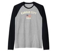 Recuerdo Vintage de la Bandera Estadounidense de Kansas City USA Retro Camiseta Manga Raglan