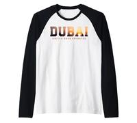 Recuerdo Vintage de la icónica Silueta del Horizonte de Dubái, Emiratos Árabes Unidos Camiseta Manga Raglan