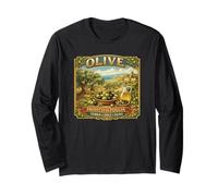 Recuerdo Vintage del mar mediterráneo con Etiqueta de Caja de Olivo Puglia Manga Larga