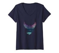 Recupera tu Vida Inspiración de empoderamiento de Phoenix Camiseta Cuello V, Mujer, Azul Marino, XL
