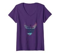 Recupera tu Vida Inspiración de empoderamiento de Phoenix Camiseta Cuello V, Mujer, Morado, S