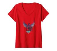 Recupera tu Vida Inspiración de empoderamiento de Phoenix Camiseta Cuello V, Mujer, Rojo, L