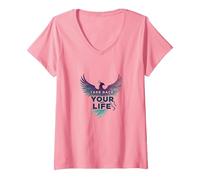 Recupera tu Vida Inspiración de empoderamiento de Phoenix Camiseta Cuello V, Mujer, Rosado, L