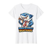 Recursos Humanos Pesadilla Funny HR Job Shark Camiseta gráfica económica, Mujer, Blanco, L