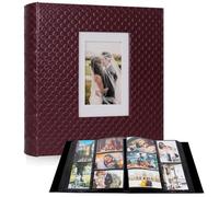 RECUTMS Álbum De Fotos con 600 Bolsillos Gran Capacidad - 5 Fotos De 10x15 Por Página - Tapa De Piel Flor - Graduación (Rojo Vino)