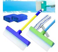 Recyclable Silicone Window Squeegee Kit, Window Cleaning Kit, Glass Cleaning Tools with Silicone Squeegee & Microfiber Scrubber for Shower Glass Mirror Door Car (Blue+Green)
