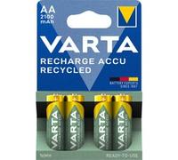 VARTA Pilas AA, recargables, paquete de 4, Recharge Accu Recycled, batería recargable, 2100 mAh Ni-MH, fabricadas con un 21% de materiales reciclados, precargadas, listas para usar