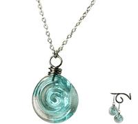 Recycled Glass Spiral Earrings,Handmade Boho Swirl Maze Necklace/Drop Jewelry,Beach Jewelry Inspirational Gifts for Women, Mom, Sister (Necklace)