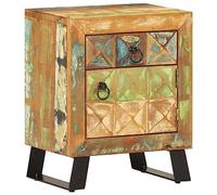 Recycled Solid Wood Nightstand 40x30x50 cm Vintage Bedside Table with Drawer & Storage Compartment for Bedroom Rustic Furniture Made from Reclaimed Timber