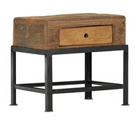 Recycled Solid Wood Nightstand 40x35x40 cm with Drawer - Vintage Industrial Bedside Table for Bedroom Unique Distressed Finish Powder Coated Steel Legs - Eco Friendly Furniture