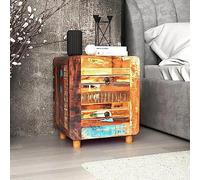 Recycled Solid Wood Nightstand 43x33x51 cm with 2 Drawers - Handmade Vintage Bedside Table, Rustic Side Table for Bedroom, Living Room Unique Grain Distressed Finish - Eco-Friendly Furniture