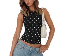 Red and Black Polka Dot Top,Women Y2k Vintage Polka Dot Tank Top,Crew Neck Fairy Grunge Sleeveless Slim Fit Vest (Black,S)