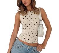 Red and Black Polka Dot Top,Women Y2k Vintage Polka Dot Tank Top,Crew Neck Fairy Grunge Sleeveless Slim Fit Vest (Khaki,L)