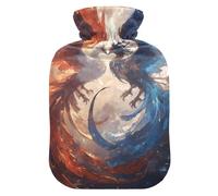 Red and Blue Ice and Fire Phoenix - Bolsa de agua caliente con cubierta suave, bolsa de agua caliente de 2 litros para calambres menstruales, calambres menstruales, calambres menstruales