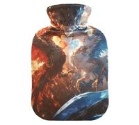 Red and Blue Ice and Fire Phoenix - Botella de agua caliente con cubierta suave, bolsa de compresión caliente de 2 L para calambres menstruales, calambres menstruales, calambres menstruales
