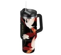 Red and Gold Phoenix - Botella de agua grande de boca ancha al vacío con tapa y pajita, taza de café decorativa para escuela, deportes, guardería, campamento y más, para café, 40 onzas