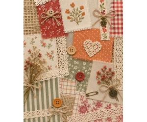 Red and Orange Floral Patchwork Notebook: Rustic Vintage Fabric Writing Journal for Sewing, Quilting, Crafts and Creative Ideas | 110 Pages | 7.5x9.25