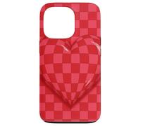 Red and Pink Checkered Heart Retro Love Valentine’s Day Carcasa para iPhone 13 Pro
