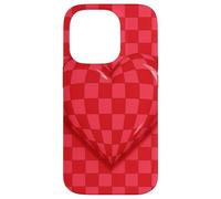 Red and Pink Checkered Heart Retro Love Valentine’s Day Carcasa para iPhone 14 Pro