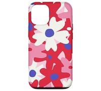 Red and Pink White Flower Retro Modern Boho Bohemian Pattern Carcasa para iPhone 12/12 Pro