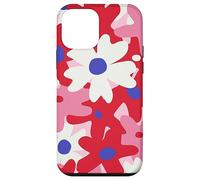 Red and Pink White Flower Retro Modern Boho Bohemian Pattern Carcasa para iPhone 12 mini