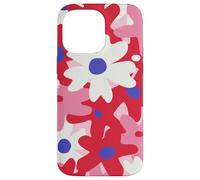Red and Pink White Flower Retro Modern Boho Bohemian Pattern Carcasa para iPhone 14 Pro Max