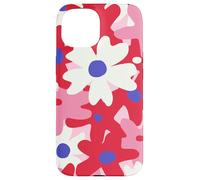 Red and Pink White Flower Retro Modern Boho Bohemian Pattern Carcasa para iPhone 15