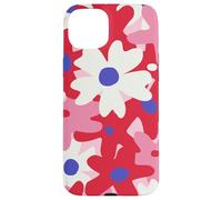 Red and Pink White Flower Retro Modern Boho Bohemian Pattern Carcasa para iPhone 15 Plus