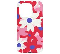 Red and Pink White Flower Retro Modern Boho Bohemian Pattern Carcasa para iPhone 15 Pro
