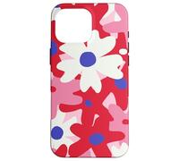 Red and Pink White Flower Retro Modern Boho Bohemian Pattern Carcasa para iPhone 16 Pro Max